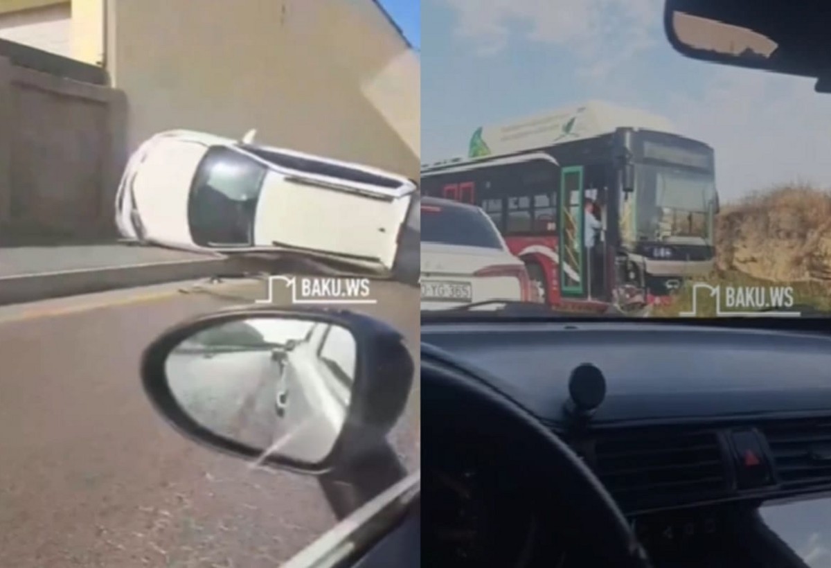 Hövsanda BakuBusla toqquşan avtomobil aşdı - VİDEO