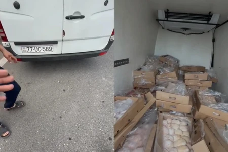 Sarayda yol polisi istifadəyə yararsız 600 kq toyuq əti aşkarladı - VİDEO