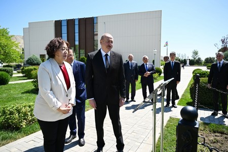 Prezident Mingəçevirdə İES-ə atılan raketin düşdüyü ərazidə - FOTO