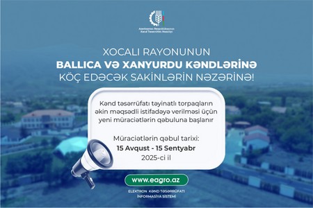 Xocalının Xanyurdu və Ballıca kənd sakinlərindən torpaq icarəsi üçün müraciət qəbulu davam edir