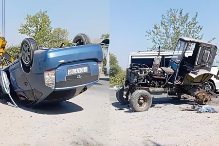 Bərdədə ağır qəza: traktorla Prius toqquşdu, 6 nəfər yaralandı - VİDEO