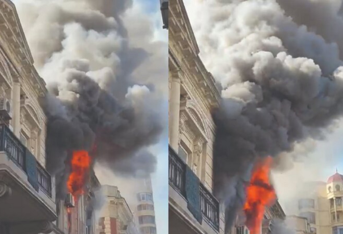 Bakının mərkəzində YANĞIN: Yaşlı qadın hospitalizasiya olundu - VİDEO