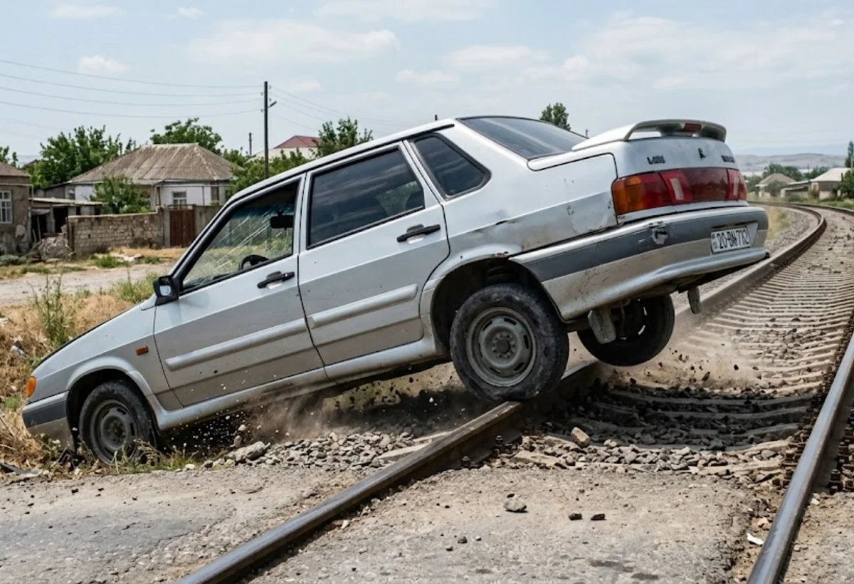 Maşın dəmir yolu relsinə dəyib qəza törətdi, sürücü öldü