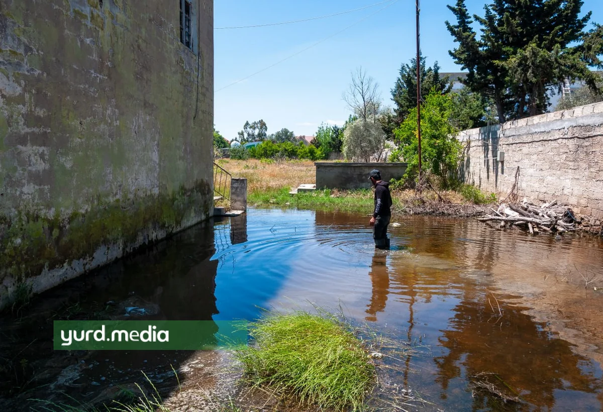 Bilgəh qəsəbəsində həyətlər və yollar su altında - FOTOREPORTAJ