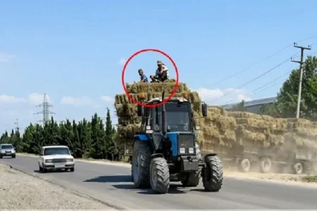 Yol polisindən traktora əlavə yük vuran şəxslərə XƏBƏRDARLIQ