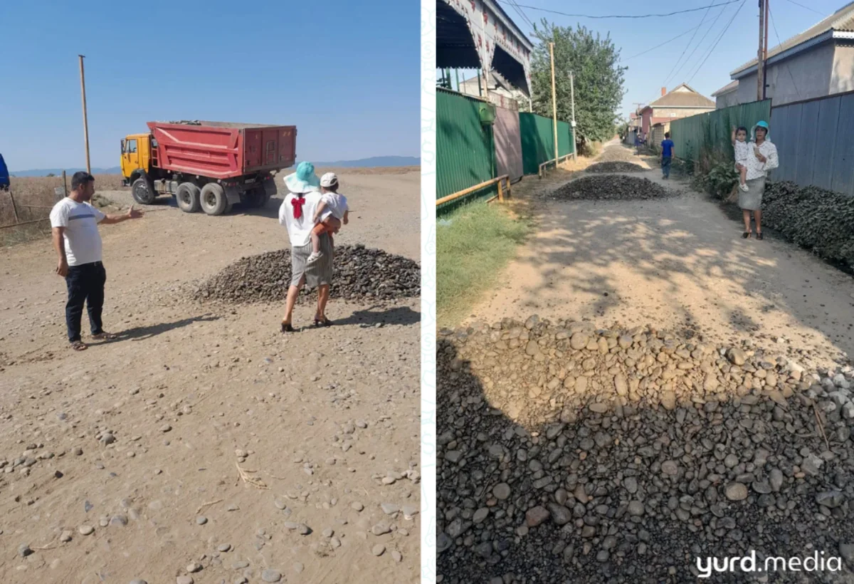 Cəlilabadda xanım bələdiyyə sədri azyaşlı övladı ilə yol təmirində - FOTO