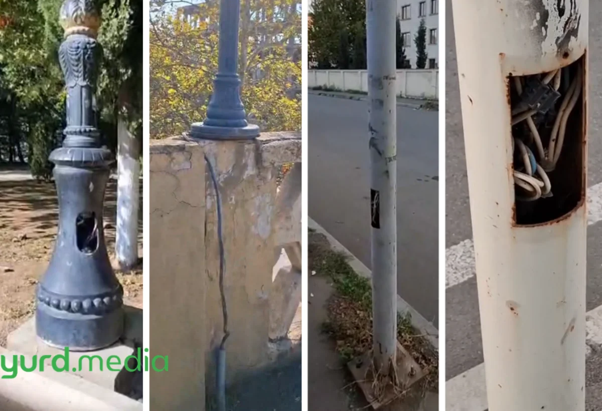 Gəncədə parkları işıqlandıran dirəklərdə təhlükəli vəziyyət – VİDEO
