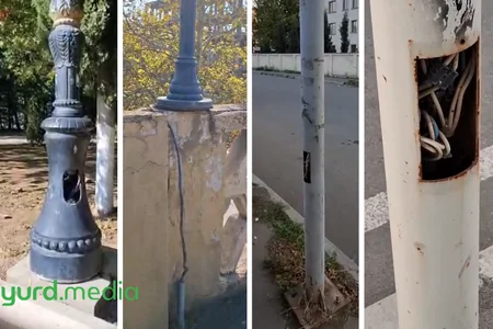 Gəncədə parkları işıqlandıran dirəklərdə təhlükəli vəziyyət – VİDEO